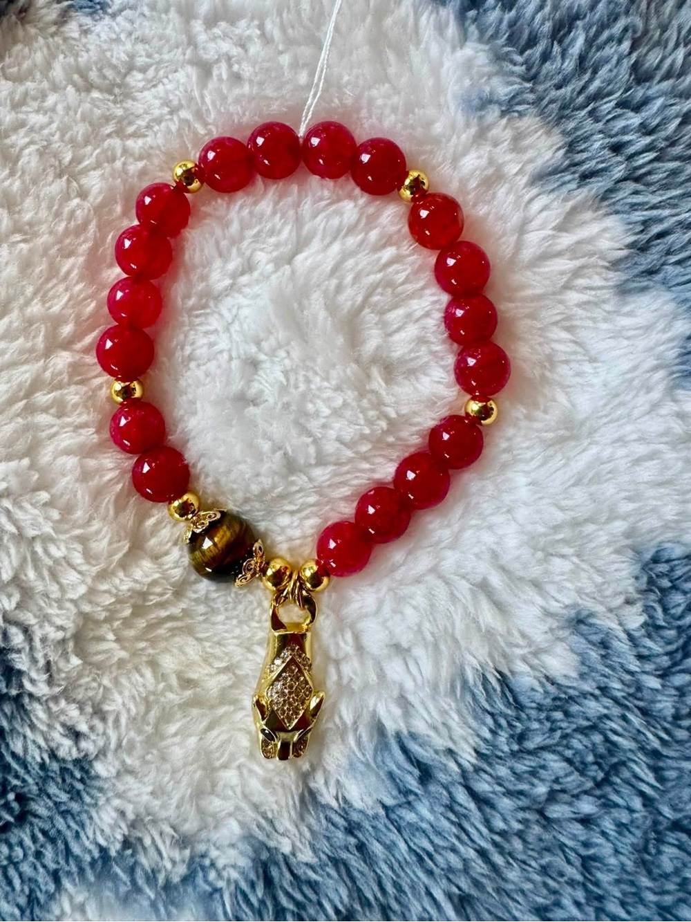 Red Beaded Gold Charm Bracelet - Women's Fashion Jewelry